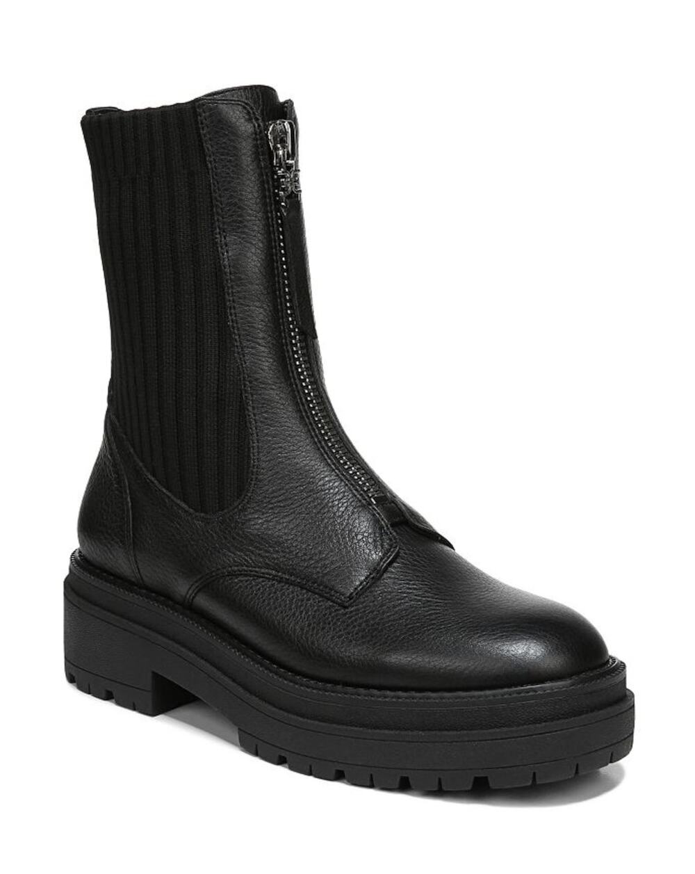 SAM EDELMAN Winniford Zip Combat Boots Leather Black Lug Sole